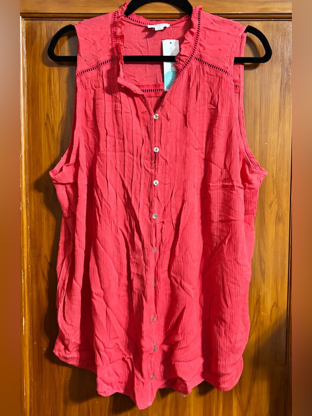 NWT Market & Spruce Sleeveless Button-Front Coral Blouse 1X